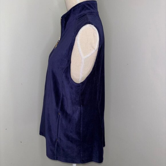 Susan Graver Weekend navy blue velour zip front sleeveless vest size Large - Picture 6 of 9